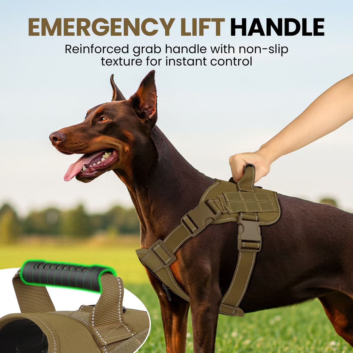 No Pull Dog Harness for Small Dogs, Reflective Dog Vest Harness with Handle, Adjustable Easy on Dog Harness for Training Running Walking, Khaki S
