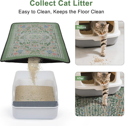 Cat Litter Mat 26.8"X46.5" Double Layer Waterproof Litter Box Mat Washable Litter Trapping Mat