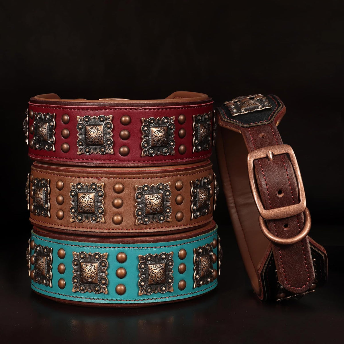 Genuine Leather Dog Collar, 2 Inch Wide, Brown,Neck 16-19"