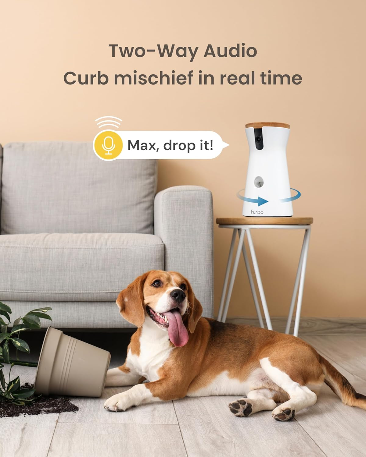 360° Dog Camera: Pet Security Cam W/Barking Alerts, Rotating View, Treat Toss W/
