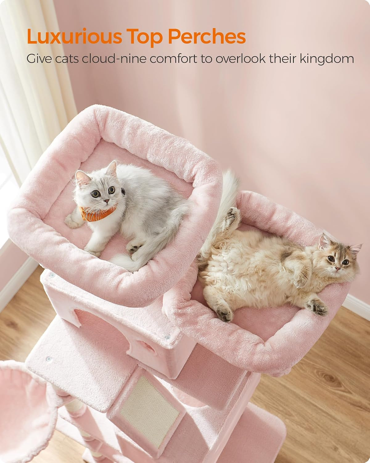 Cat Tree, 81.1-Inch Large Cat Tower, Multi-Level Condo, Jelly Pink