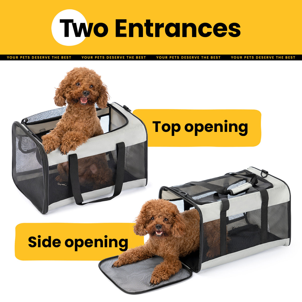 Cat Dog Carrier,Soft-Sided Pet Carriers for Dogs with 4-Sided Mesh,Cat Transport for Large Cats Small Dog up to 9.9Kg,Collapsible Dat Travel Carrier-L,Gray