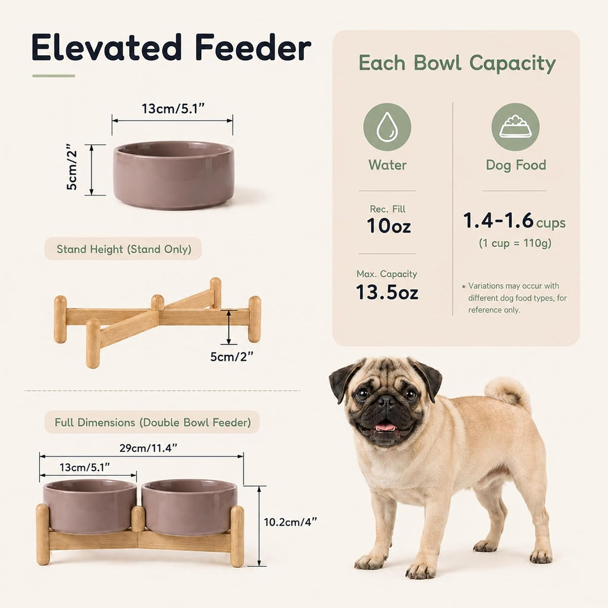 Ceramic Dog Bowls Elevated, Raised Dog Food Bowl for Puppies