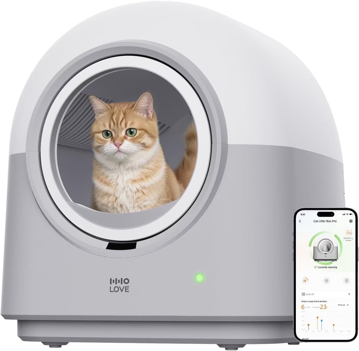 Typro Self-Cleaning Automatic Hands-Free Smart Robot Cat Litter Box with Litter Mat, Waste Bags, and Deodorizer,Gray