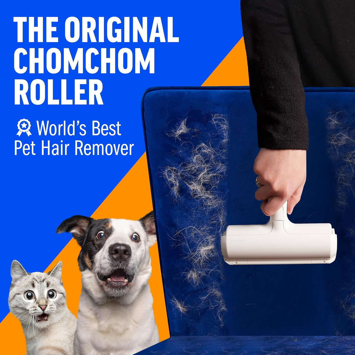 Pet Hair Remover – Original Size Reusable Lint Roller for Cat & Dog Hair on Furniture, Couch, Carpet, Car, Rugs & Bedding – Portable, Eco-Friendly (White)