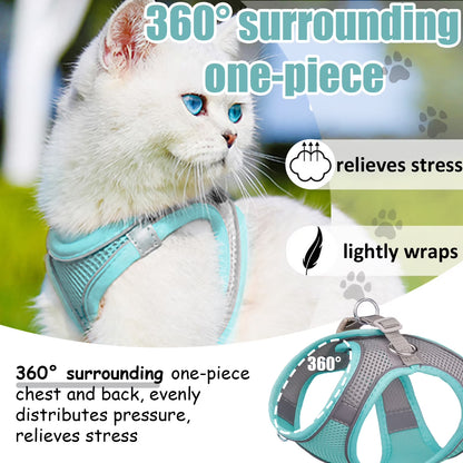 Cat Harness and Leash, Escape Proof Cat Vest Dog Walking Leash and Harness Set, Adjustable Step in Pet Harness, Reflective Breathable Easy Control Vest for Small Large Kitten Dog Outdoor, Green XS