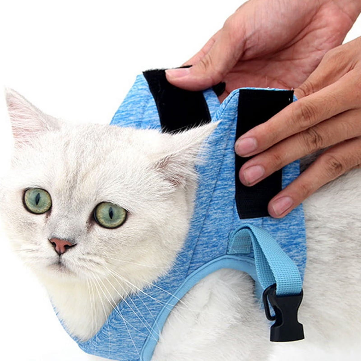 Cat Harness and Leash for Walking, Escape Proof Soft Adjustable Vest Harnesses for Cats, Easy Control Breathable Jacket, Blue, (L) for 10-15.5 Lb Cat