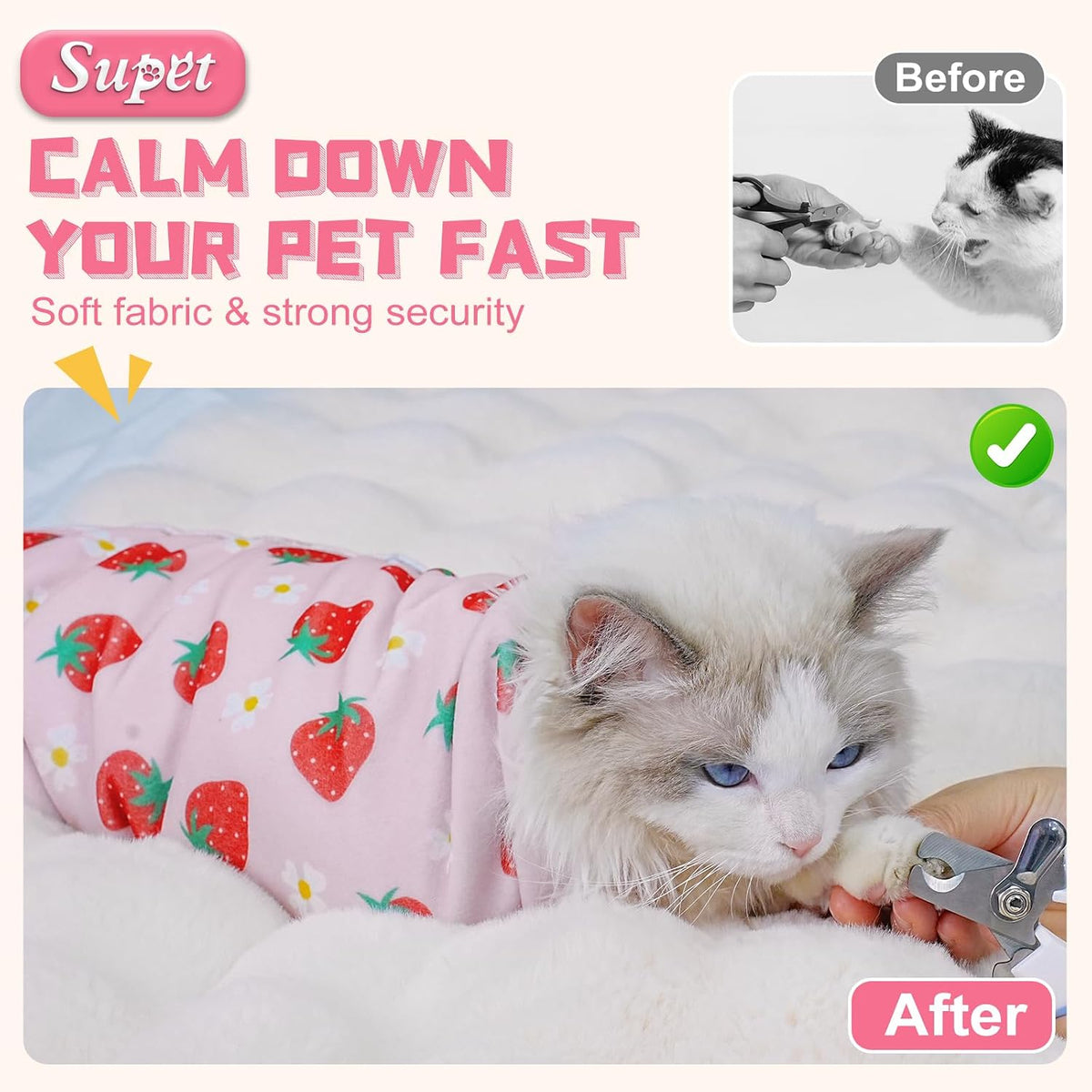 Cat Grooming Wrap for Nail Trimming, Self-Adherent Calm Cat Swaddle