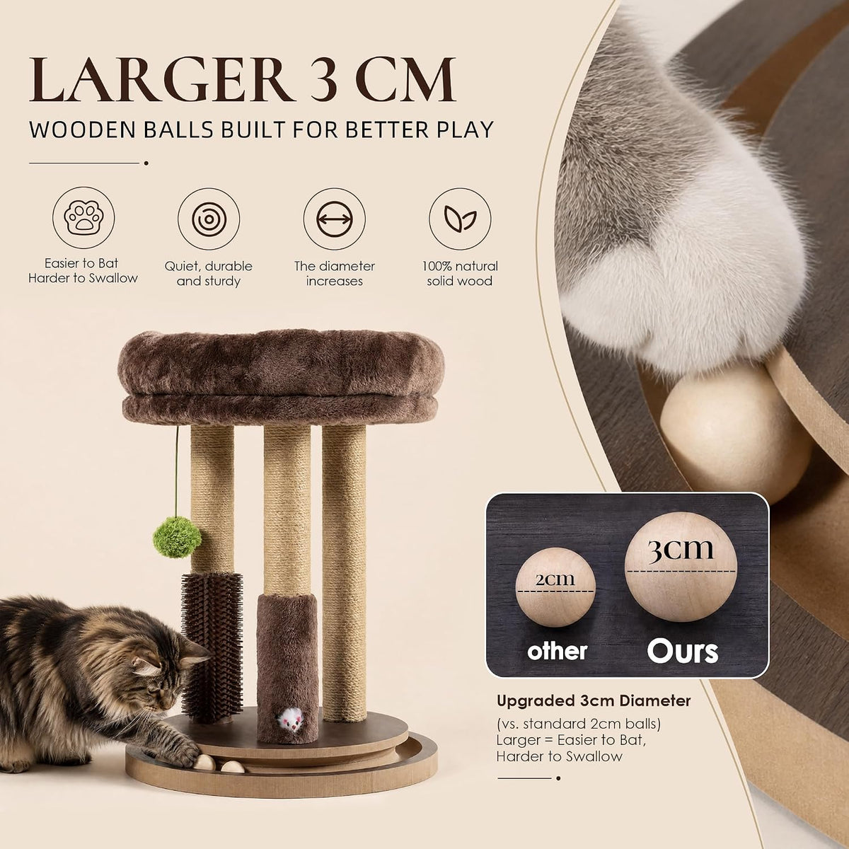 22" Cat Scratching Post with Tower Soft Bed, Heavy-Duty Wood Base