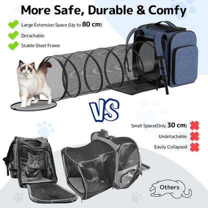 Cat Backpack with Play Tunnel, Design for Carrying Playing Blue