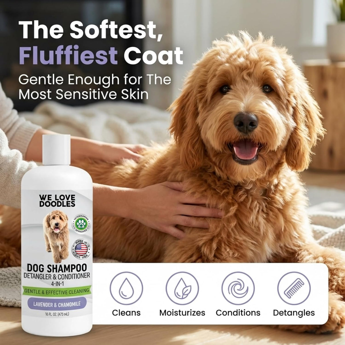 Dog Shampoo, Conditioner & Detangler, Hypoallergenic Tearless Lavender 16OZ