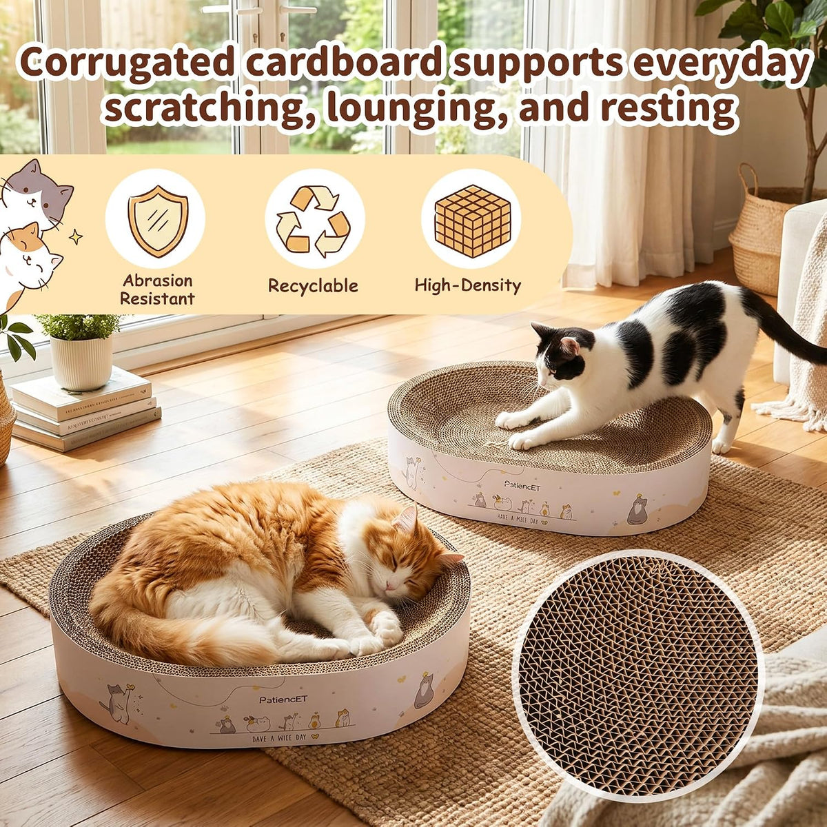 2-In-1 Oval Cat Scratcher Bed, Cardboard Lounger Scratch Bowl