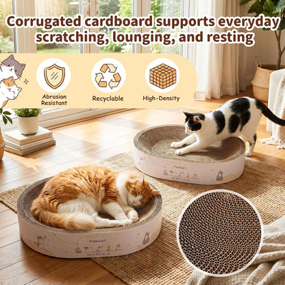 2-In-1 Oval Cat Scratcher Bed, Cardboard Lounger Scratch Bowl