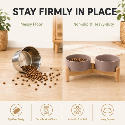 Ceramic Dog Bowls Elevated, Raised Dog Food Bowl for Puppies