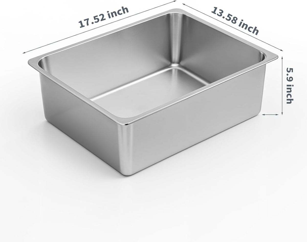 Stainless Steel Cat Litter Box - Metal High Sided Cat Pan, Large Stainless Steel