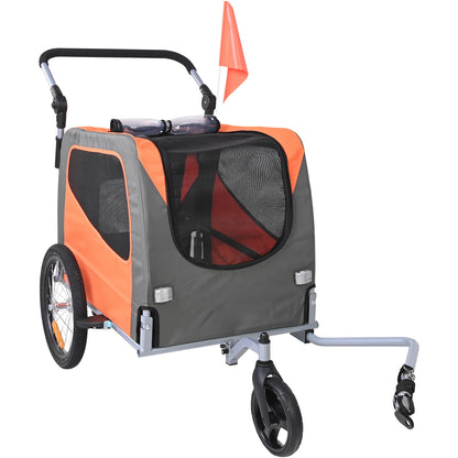 2-in-1 Dog Bike Trailer and Stroller - up to 66 lbs, Orange/Gray