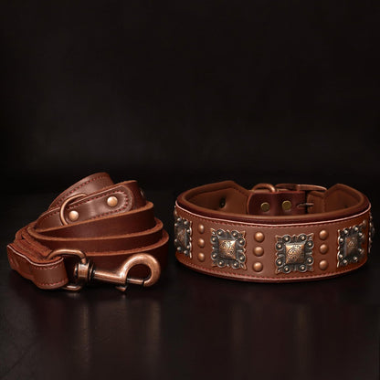 Genuine Leather Dog Collar, 2 Inch Wide, Brown,Neck 16-19"