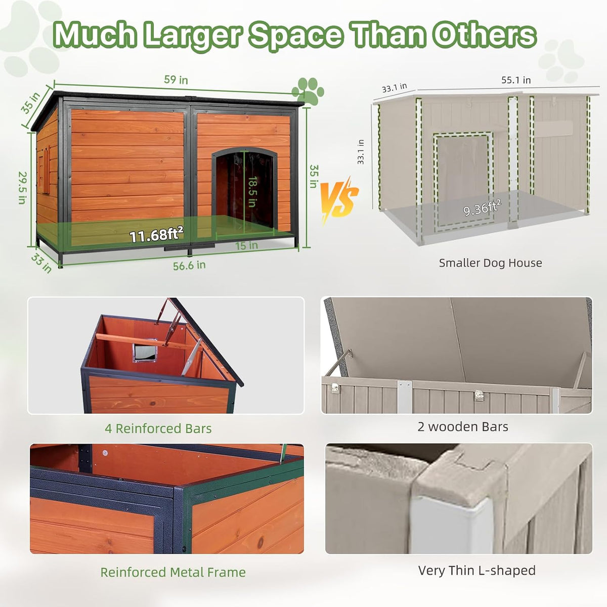 Extra Large Insulated Outdoor Dog House Weatherproof Chew-Proof Metal Frame