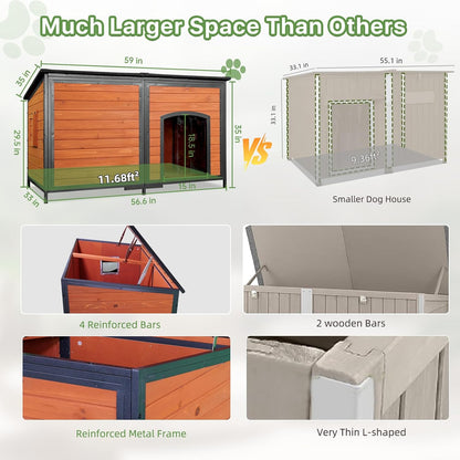Extra Large Insulated Outdoor Dog House Weatherproof Chew-Proof Metal Frame