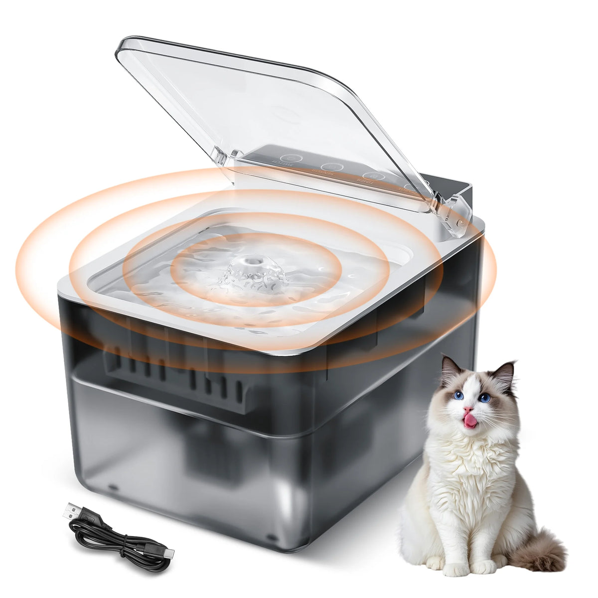 Water Fountain for Cat with Dustproof Cover, 101.4Oz/3L Automatic Cat Water Fountain for Drinking, Fba-Free ABS, Detachable Tank, Pet Dispenser with Replacement Filter, USB Plug-In Charge