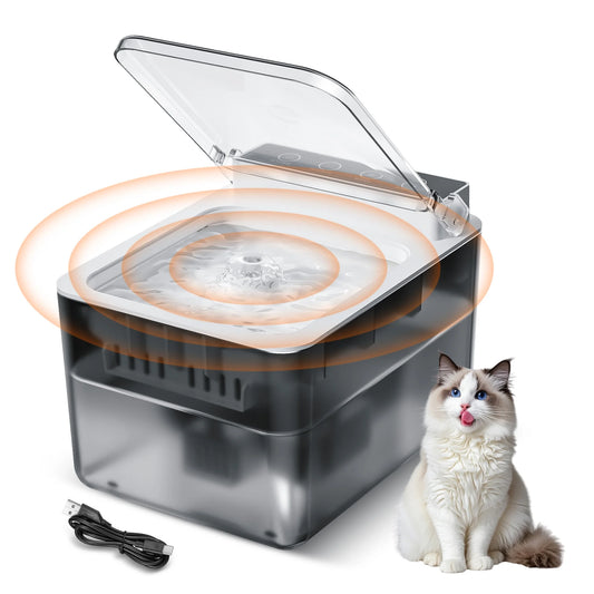 Water Fountain for Cat with Dustproof Cover, 101.4Oz/3L Automatic Cat Water Fountain for Drinking, Fba-Free ABS, Detachable Tank, Pet Dispenser with Replacement Filter, USB Plug-In Charge
