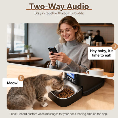 Automatic Cat Feeder with Camera, 5G Wifi Smart Food Dispenser, APP Remote Control, Timed Portion Feeding, Large Capacity Dog Cat Automatic Feeder, Black