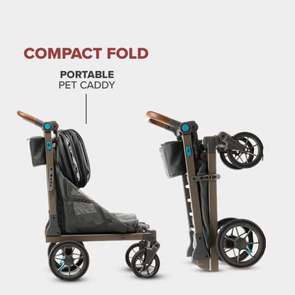 Pet Two Foldable Cart - Adjustable & Portable Pet Stroller with Caddy, Foam Filled Rubber Wheels, Storage - Carriage for Small & Medium Dogs, Cats under 75 Lbs