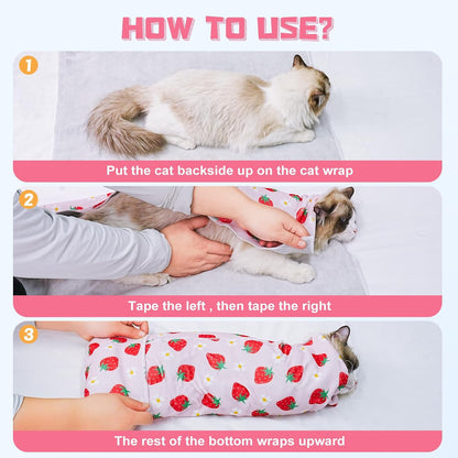 Cat Grooming Wrap for Nail Trimming, Self-Adherent Calm Cat Swaddle