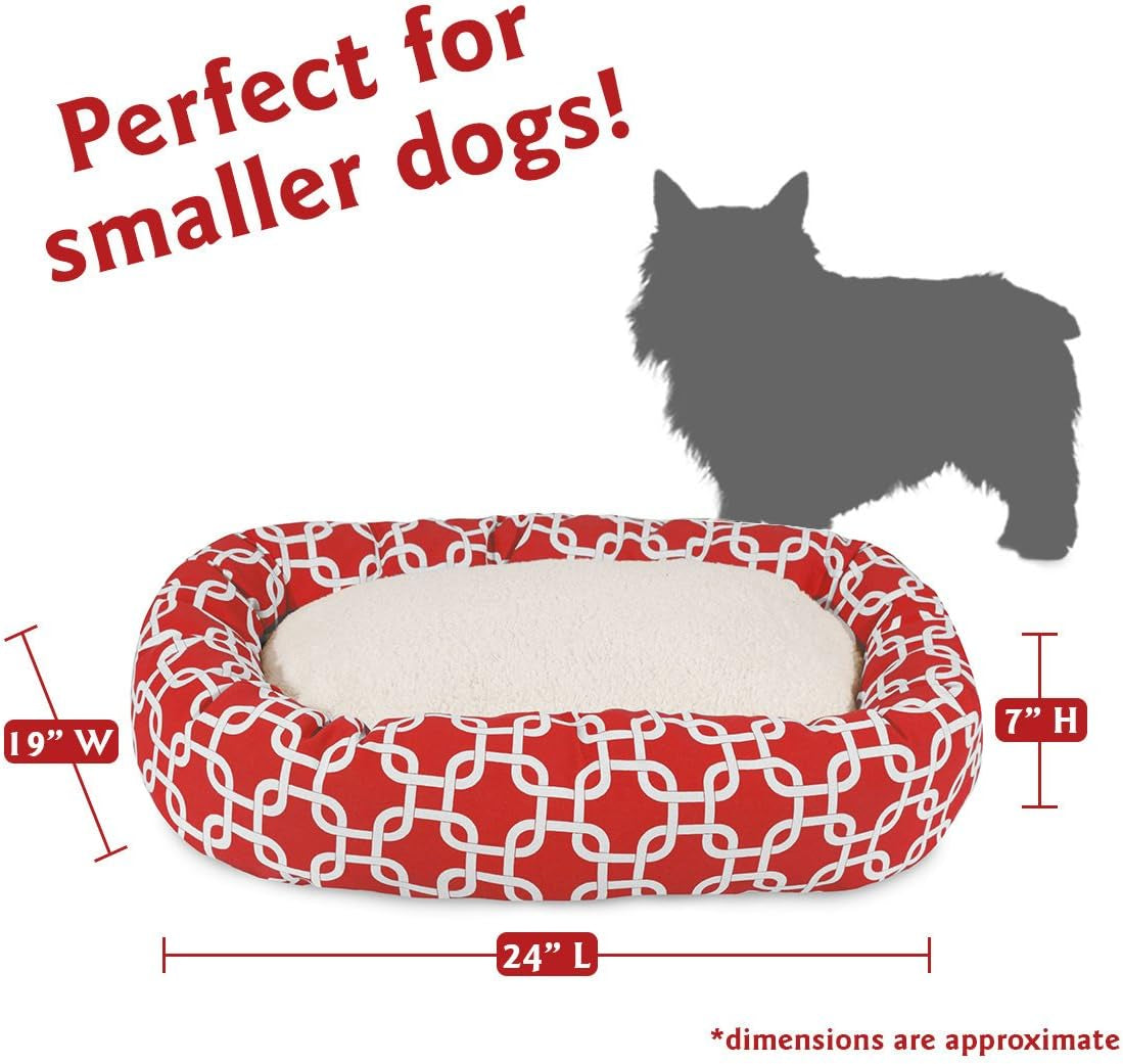 24 Inch Links Sherpa Calming Dog Bed Washable – Cozy Soft round Dog Bed with Spine for Head Support - Fluffy Donut Dog Bed 24X19X7 (Inch) – round Pet Bed Small - RED