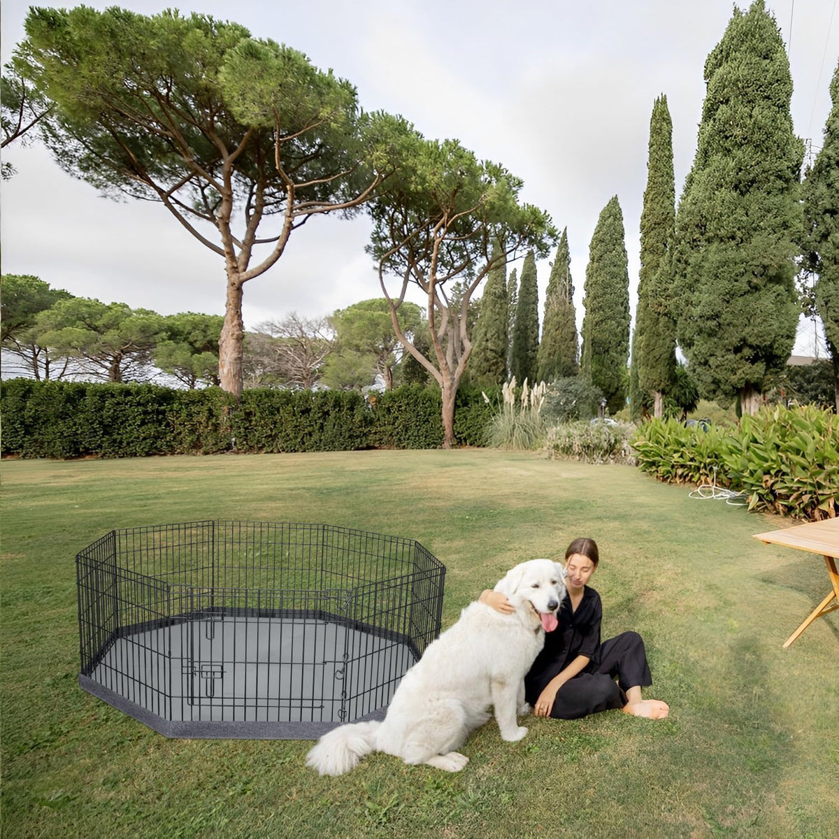 Foldable Metal Dog Exercise Pen/Pet Puppy Playpen Kennels Yard Fence Indoor/Outdoor 8 Panel 24" W X 24" H with Bottom Pad (With Bottom Pad, 8 Panels 24" H)