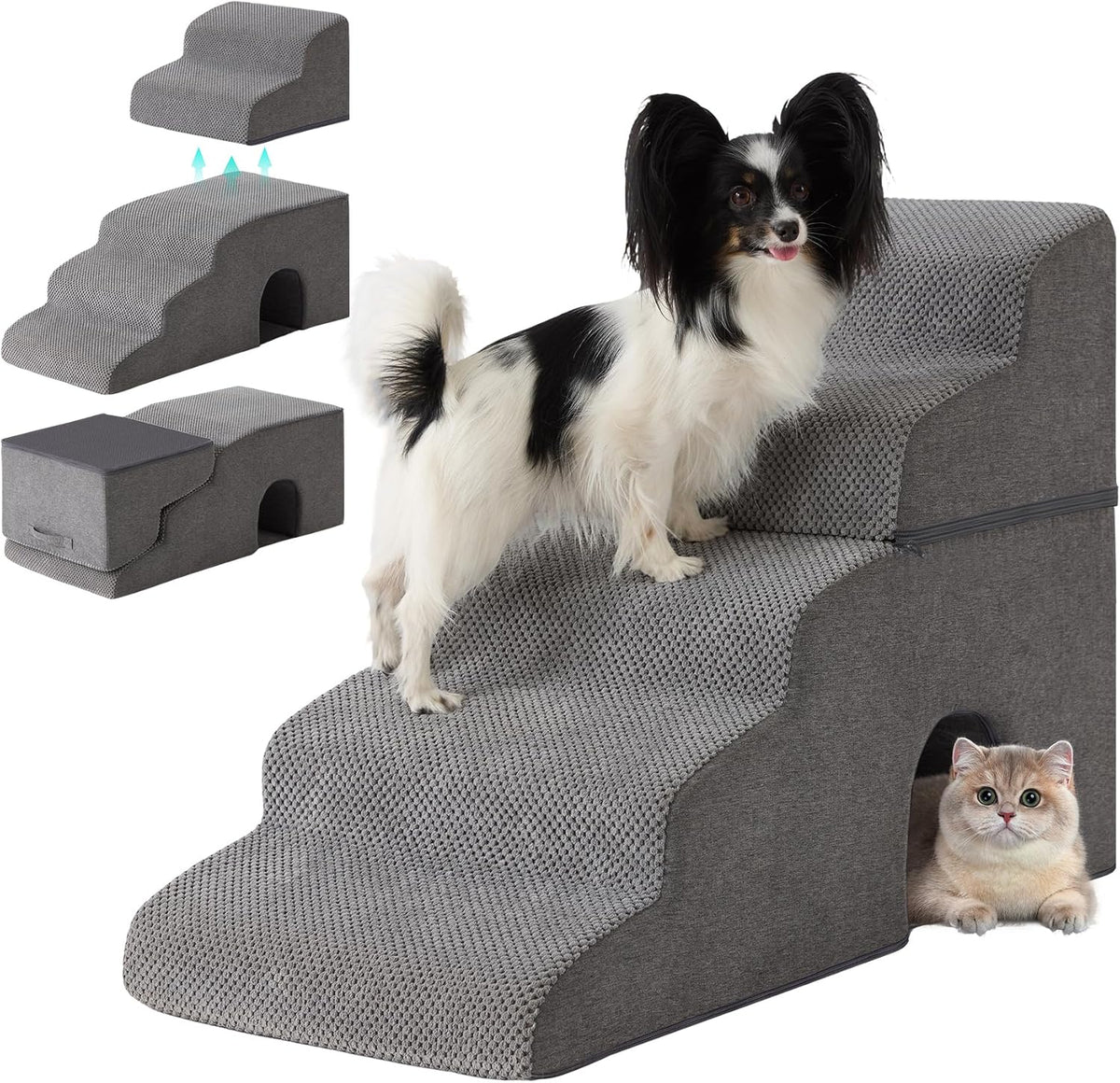 Dog Stairs for Bed 23'' H, 5-Step Dog Steps for High Bed, Grey