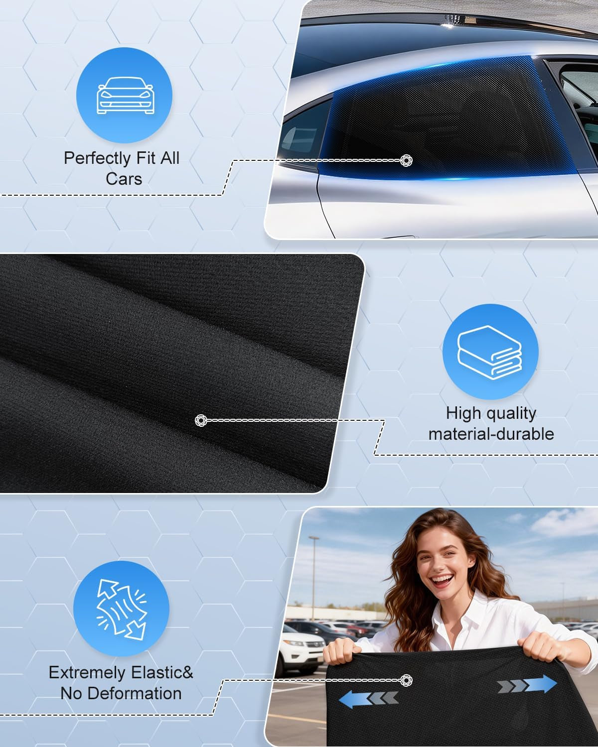 Car Window Shades(2 Pack)-Side Window Sun Shades, UV Protection Breathable Spandex Baby Window Covers, Universal Fit Most of Cars, Protect Privacy for Family-(27.2"X39.8"), Black