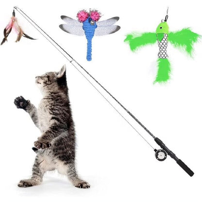 Cat Wand Toy, 4 Pack Feather Cat Toy,Dragonfly with Bells, Fun for Cat Kitty Toy,Green