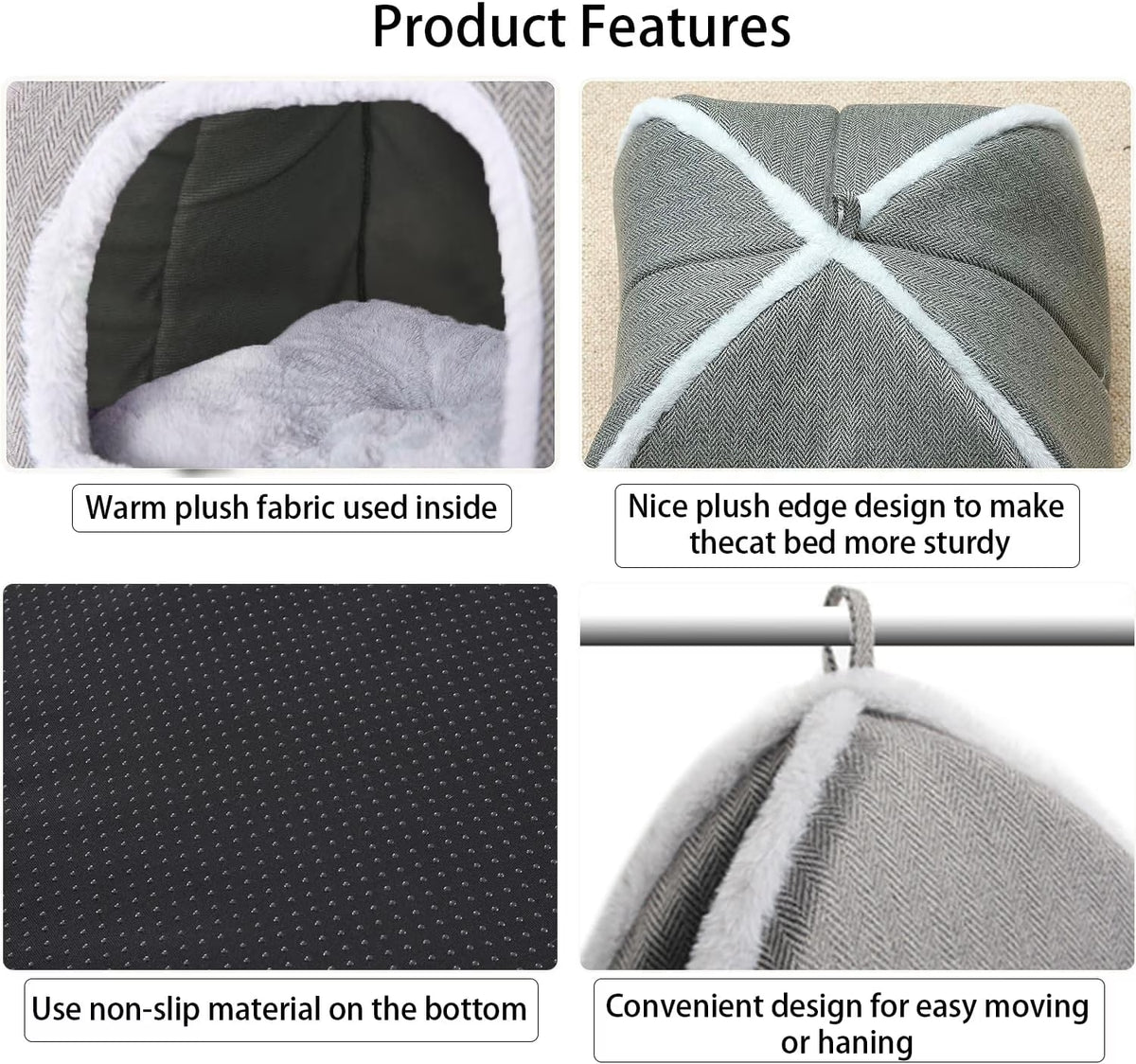 Cat Bed for Indoor Cats - Cat Cave Bed Cat House Cat Tent with Removable Washable Cushioned Pillow