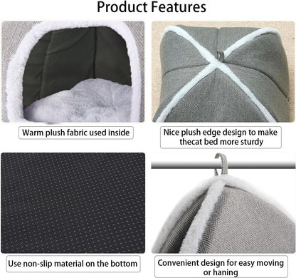 Cat Bed for Indoor Cats - Cat Cave Bed Cat House Cat Tent with Removable Washable Cushioned Pillow