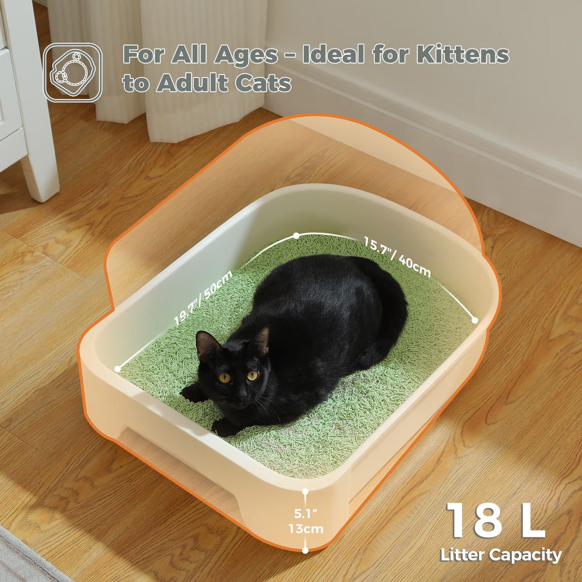 Large Cat Litter Box with Scoop Litter Box with Lid Double-Layer Leak-Proof Litter Box for Cat, Black