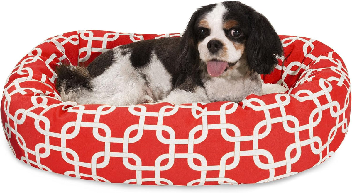24 Inch Links Sherpa Calming Dog Bed Washable – Cozy Soft round Dog Bed with Spine for Head Support - Fluffy Donut Dog Bed 24X19X7 (Inch) – round Pet Bed Small - RED