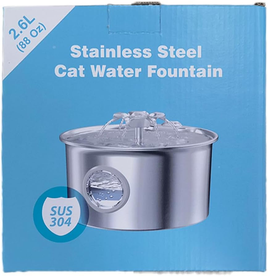 Stainless Steel Cat Water Fountain: 88Oz/2.6L Ultra Quiet Pet Fountain with Flow