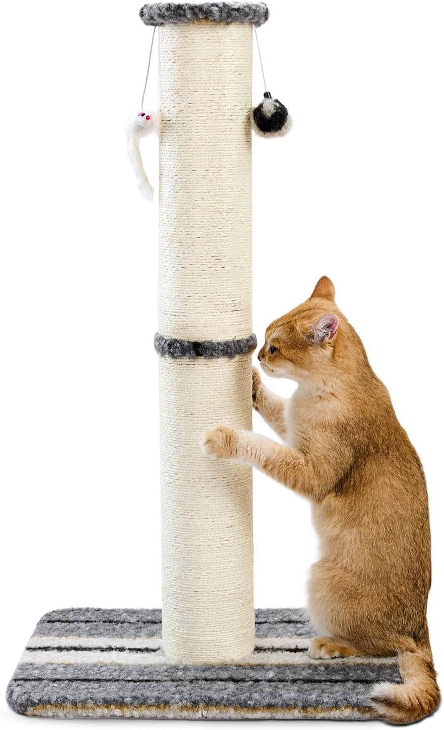 Cat Scratching Post 38 Inches Heavy Duty and Thick Scratching Post Sisal Rope with Hanging Ball and Mice for Indoor Cats(Grey)