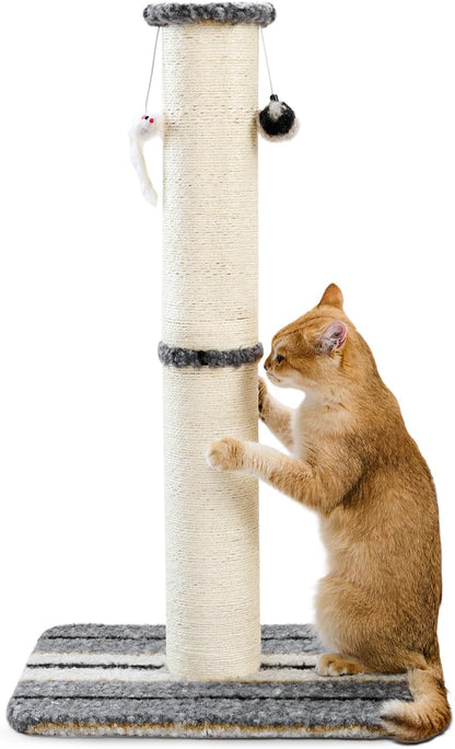 Cat Scratching Post 38 Inches Heavy Duty and Thick Scratching Post Sisal Rope with Hanging Ball and Mice for Indoor Cats(Grey)