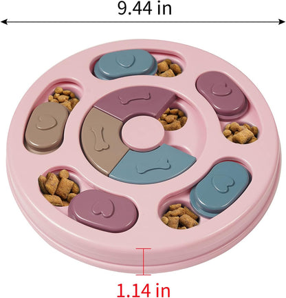 Pink dog puzzle toy treat dispensing feeder