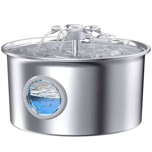 Stainless Steel Cat Water Fountain: 88Oz/2.6L Ultra Quiet Pet Fountain with Flow