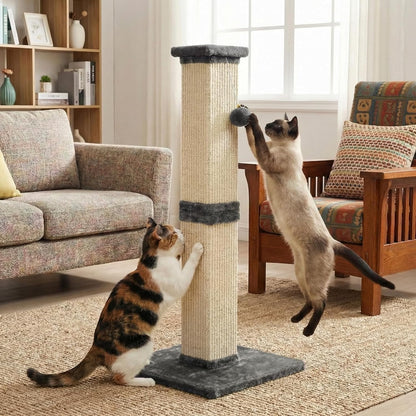 Tall Cat Scratching Post, 32'' Heavy Duty and Thick Scratching Post, Scratching Post for Adult Cats, Thick Sisal Rope with Hanging Ball, Grey