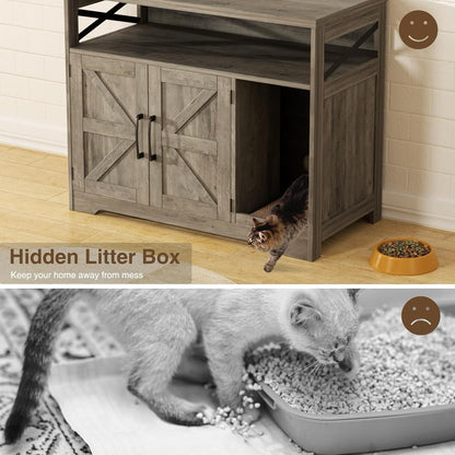 Cat Litter Box Enclosure, Hidden Litter Box with Scratch Pad