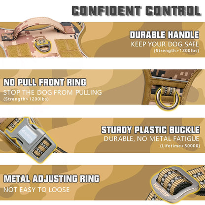 No Pull Dog Harness for Medium Dogs, Adjustable Easy on Pet Puppy Harness for Training Walking, Reflective Breathable Padded Dog Harness with Easy Control Handle, Desert Camo