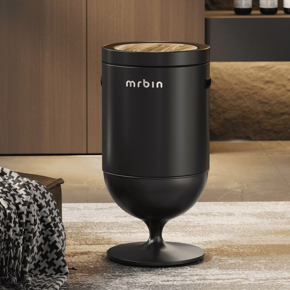 Metal Bathroom Trash Can with Lid, 5.3 Gallon Wine Glass Shaped Automatic Waste Basket Touchless, Smart round Tall Garbage with High Leg for Office, Bedroom, Kitchen, Cream White