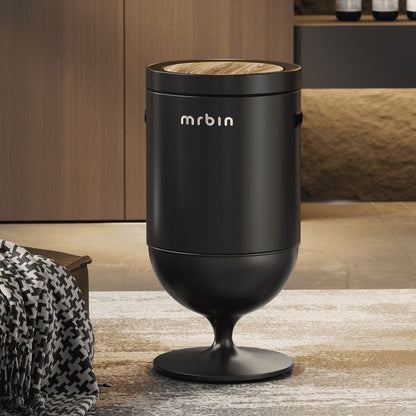 Metal Bathroom Trash Can with Lid, 5.3 Gallon Wine Glass Shaped Automatic Waste Basket Touchless, Smart round Tall Garbage with High Leg for Office, Bedroom, Kitchen, Cream White