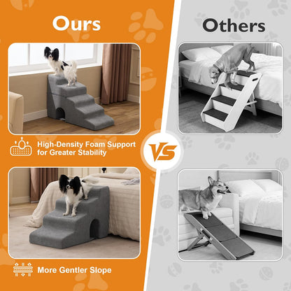 Dog Stairs for Bed 23'' H, 5-Step Dog Steps for High Bed, Grey