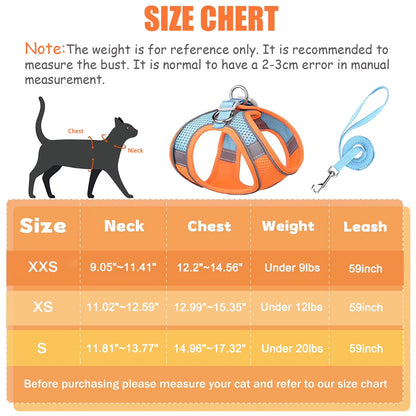 Cat Harness and Leash, Escape Proof Cat Vest Dog Walking Leash and Harness Set, Adjustable Step in Pet Harness, Reflective Breathable Easy Control Vest for Small Large Kitten Dog Outdoor, Orange XS