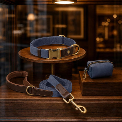 PU Leather Dog Collar for Medium Dogs, Soft Nylon Lining, Blue M
